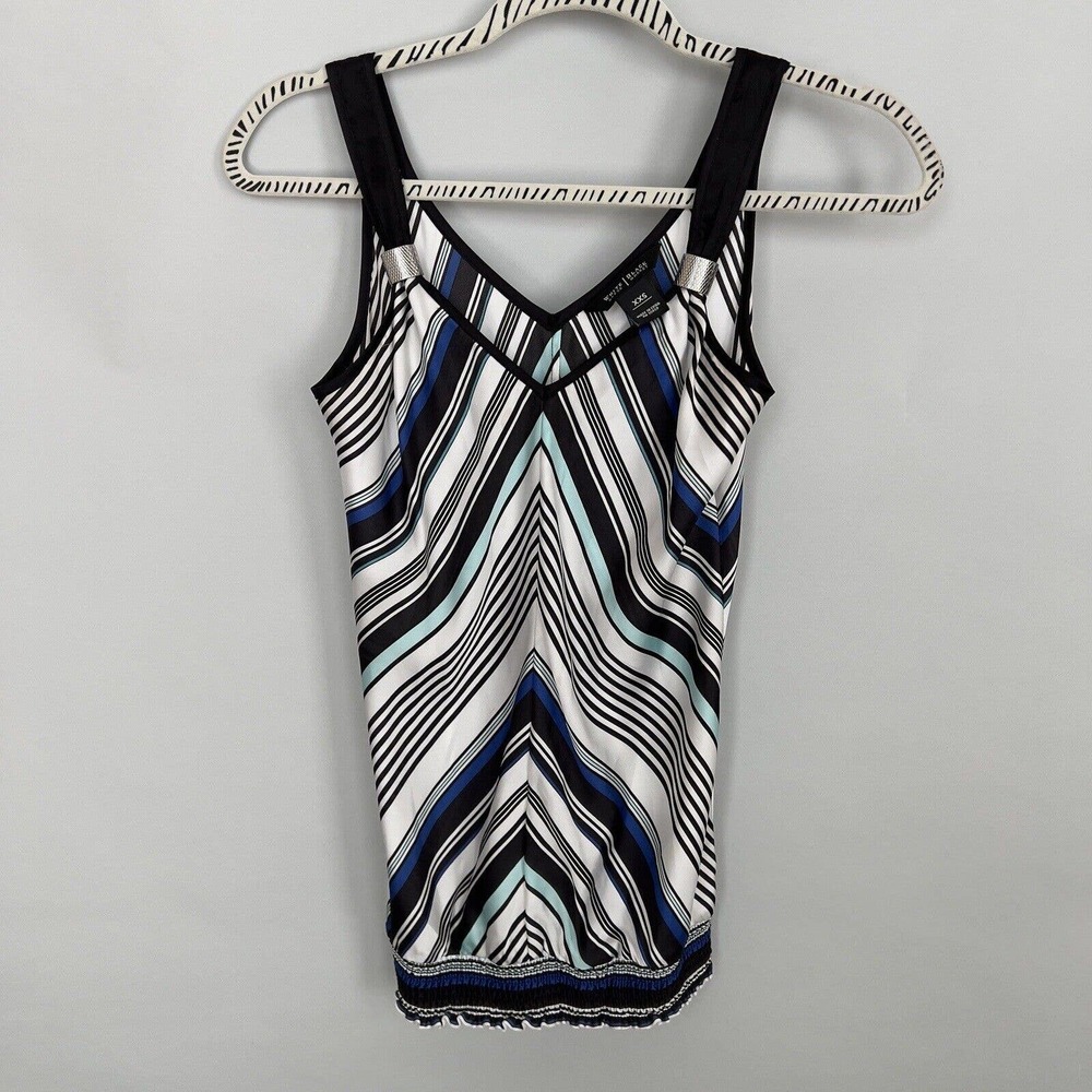 White House Black Market White, Black, and Blue Striped Top Size XXS